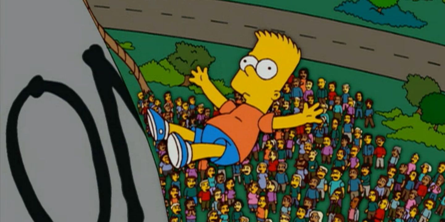 Bart jumps from a water tower in The Simpsons