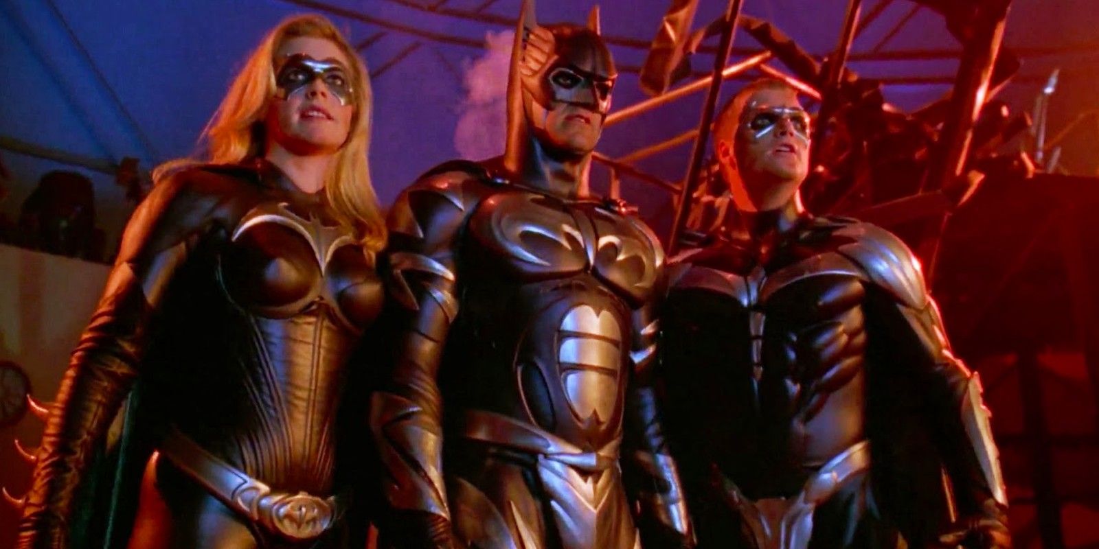 The cast of Batman & Robin: George Clooney, Alicia Silverstone and Chris O'Donnell