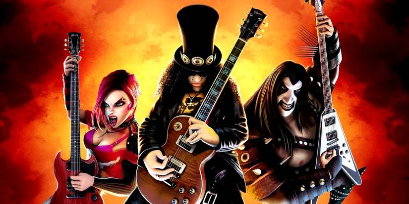 Guitar Hero 3 cover art showing Slash and other rockers in front of a fiery background.