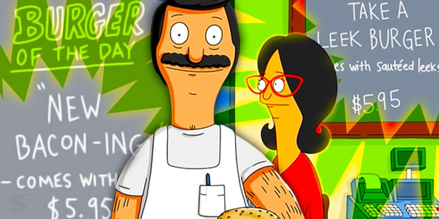 Bob and Lina in front of the Burger of the Day board in Bob's Burgers.