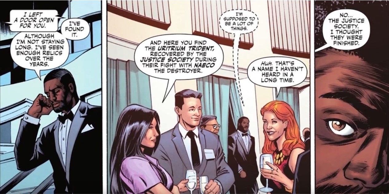 Naeco Trident reference in Black Adam - The Justice Society Files Hawkman.