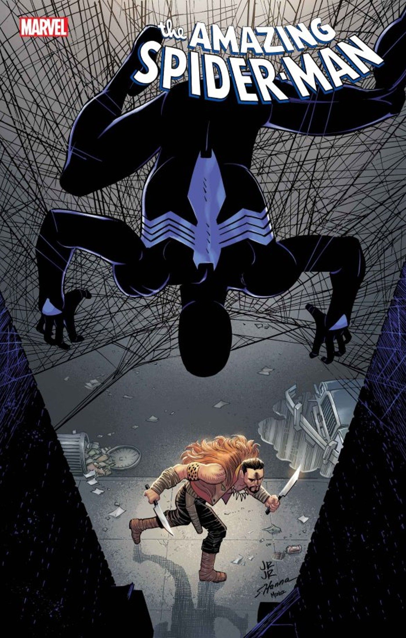 black suit spider-man hunts Kraven the Hunter