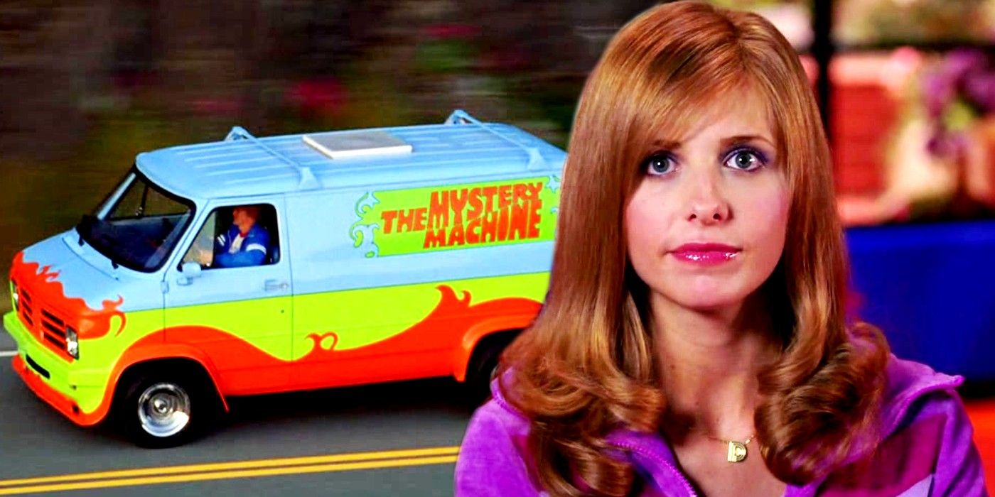 Blended image of Daphne and the Mystery Machine driven in Scooby Doo 2 Monsters Unleashed