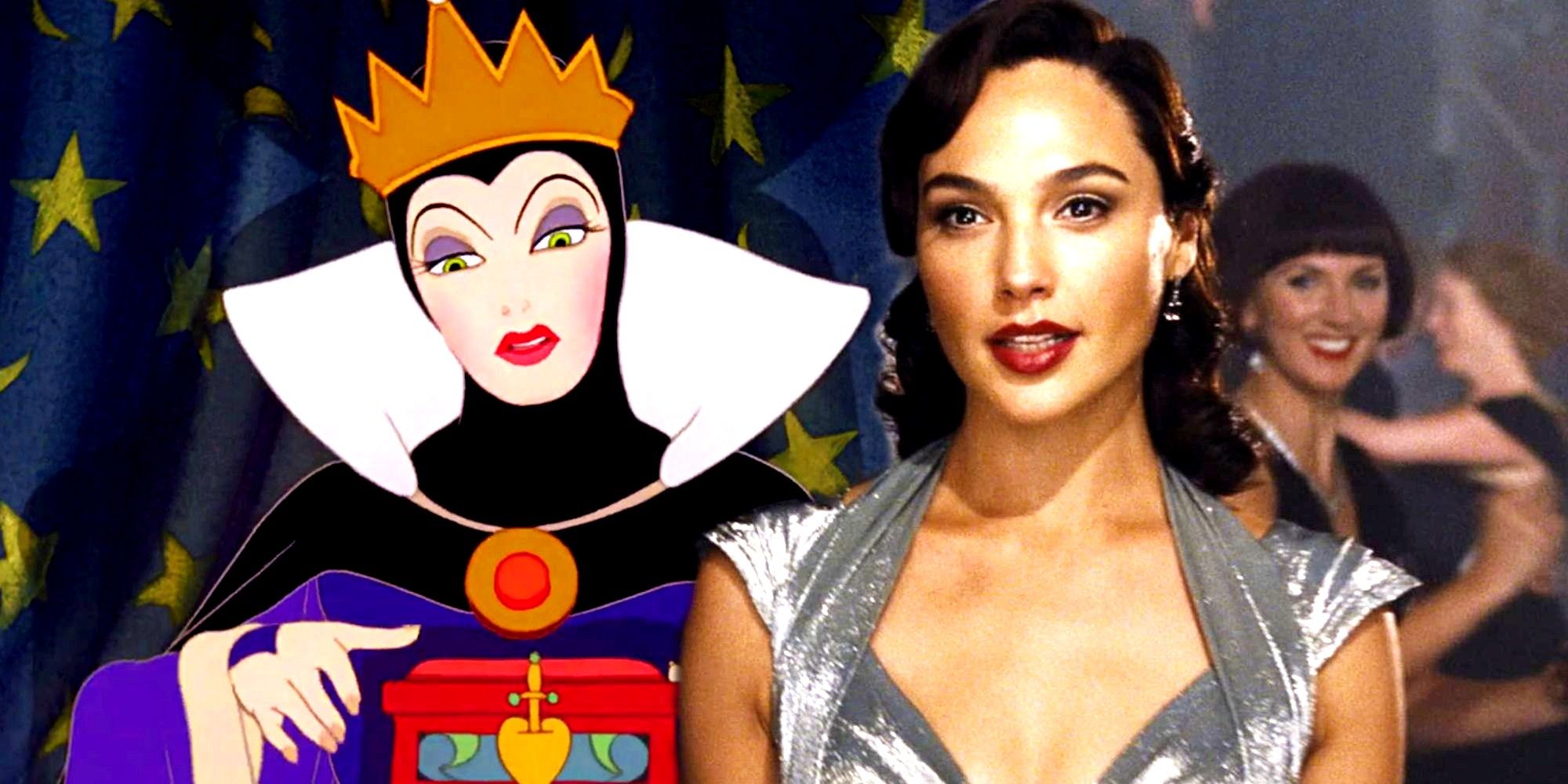 صورة ممزوجة للملكة الشريرة في فيلم Snow White الأصلي و Gal Gadot in Death On the Nile