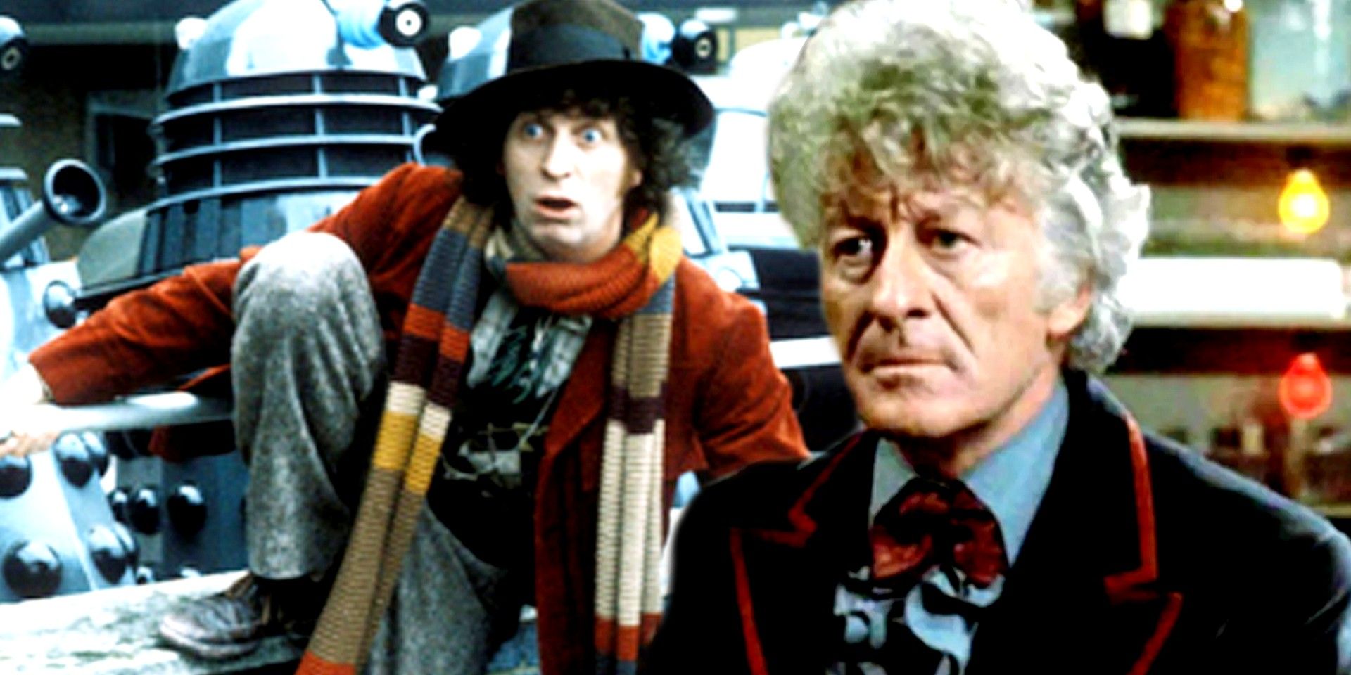 Blended image of the Third and Fourth Doctor from Doctor Who