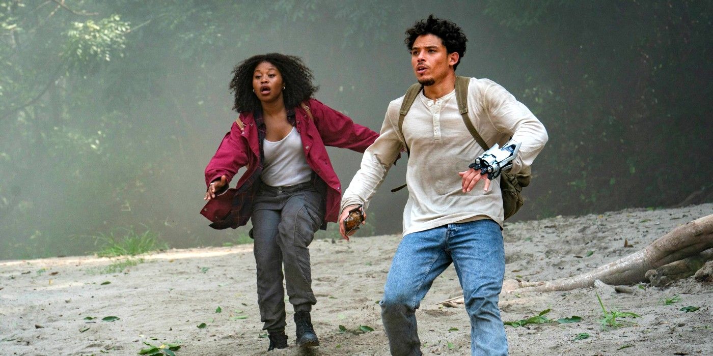 Dominique Fishback and Anthony Ramos in Transformers: Rise of the Beasts. 