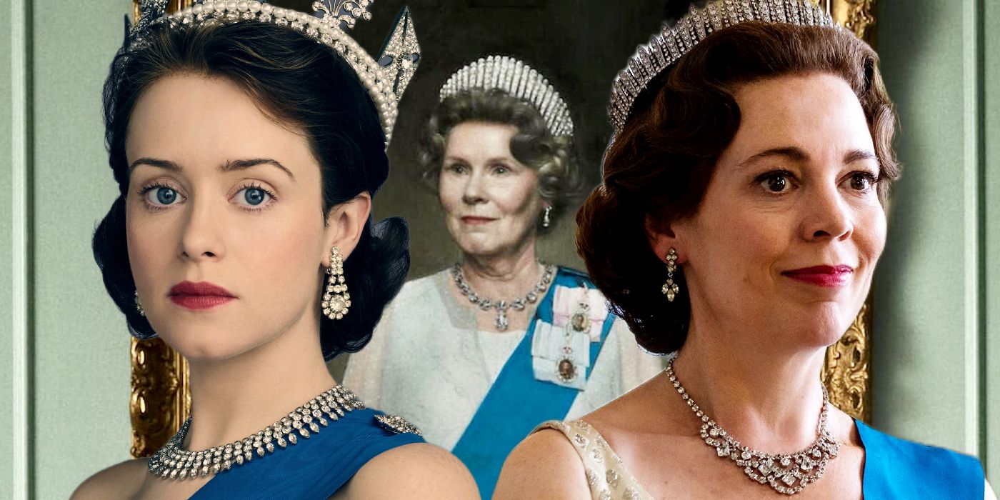 Claire Foy, Olivia Colman, and Imelda Staunton as Queen Elizabeth II in The Crown Edited