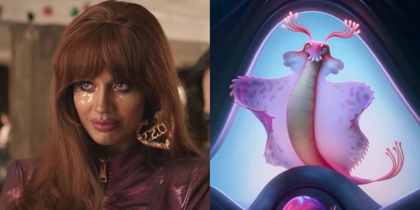 Split image of Jameela Jalil in She-Hulk and Ambassador Questa in Elio