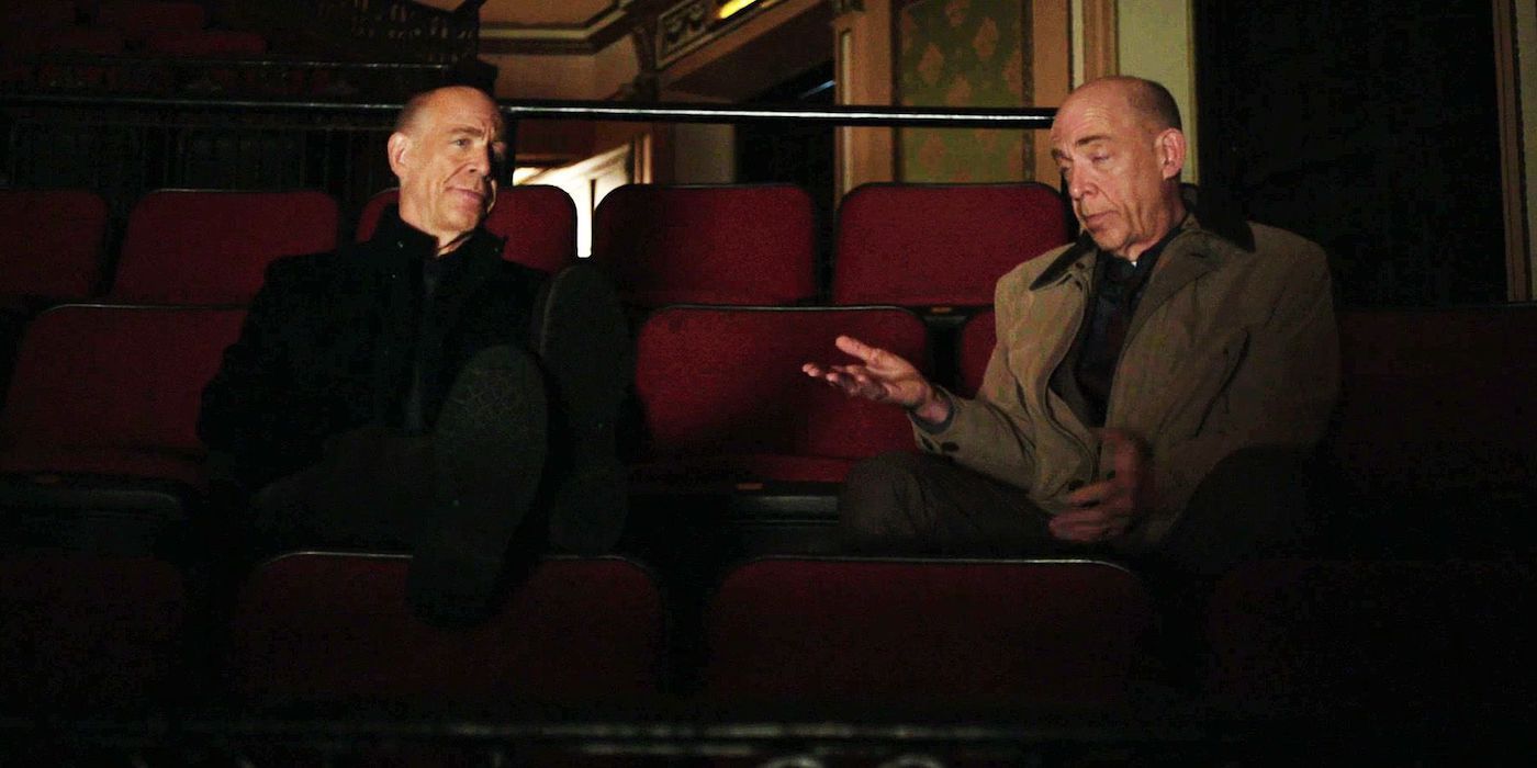 JK Simmons as the two Howard Silks having a conversation in Counterpart.