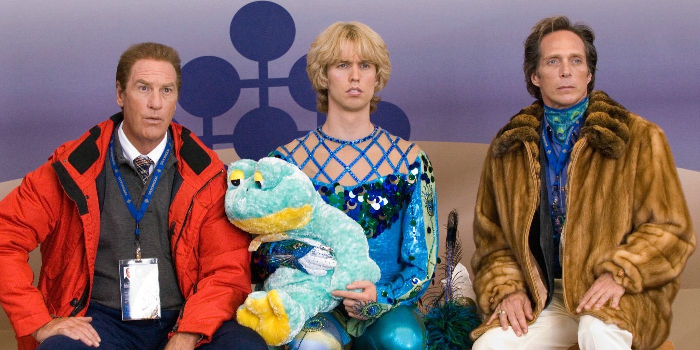 Craig T. Nelson, Jon Heder, and William Fichtner all stting next to each other in ice skating gear in Blades of Glory.