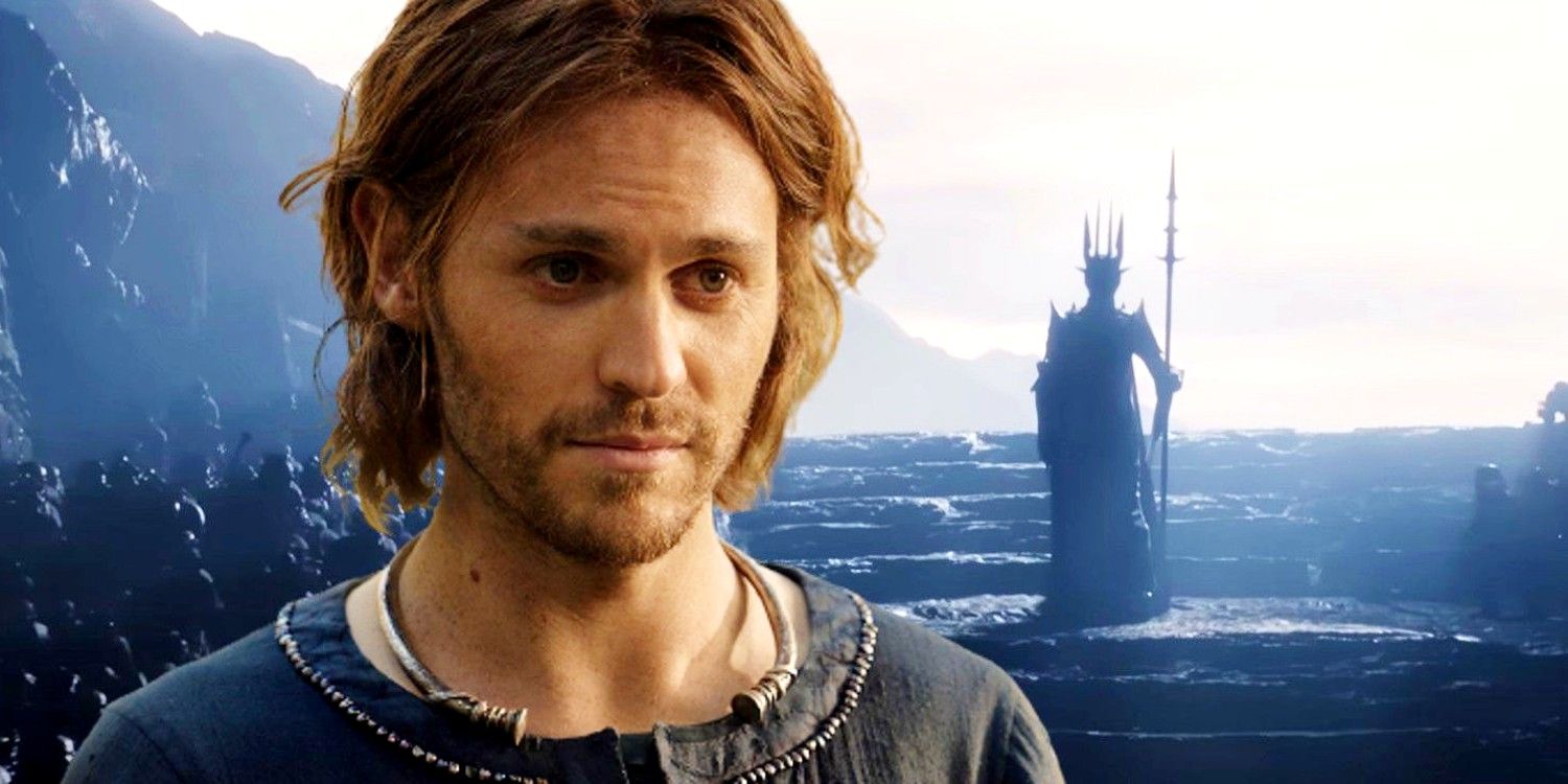 Custom image of Halbrand with Sauron in the background from The Lord of the Rings The Rings of Power season 1