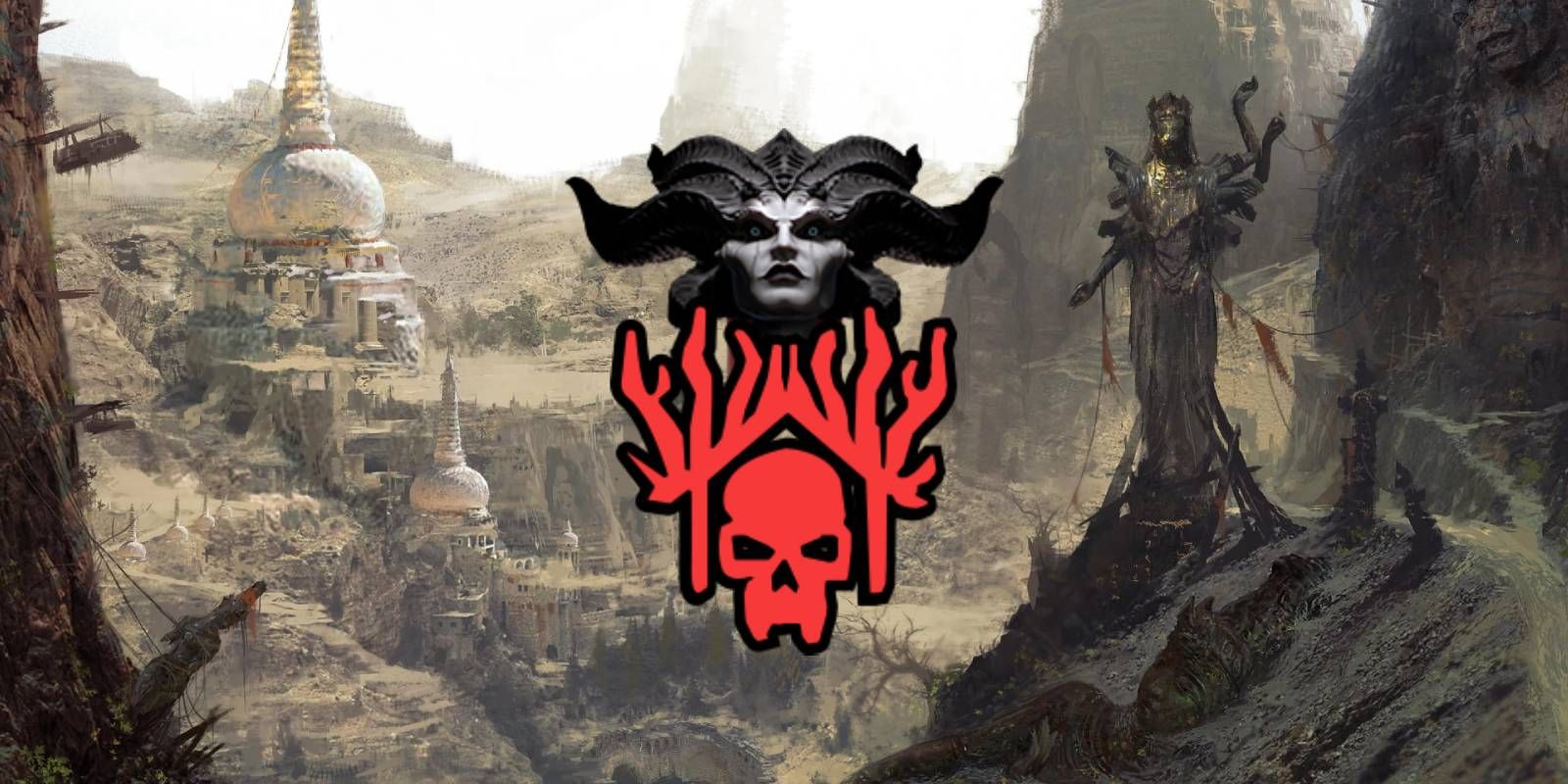 Diablo 4 Dry Steppes Location in Background with Stronghold and Lilith Symbols in Center