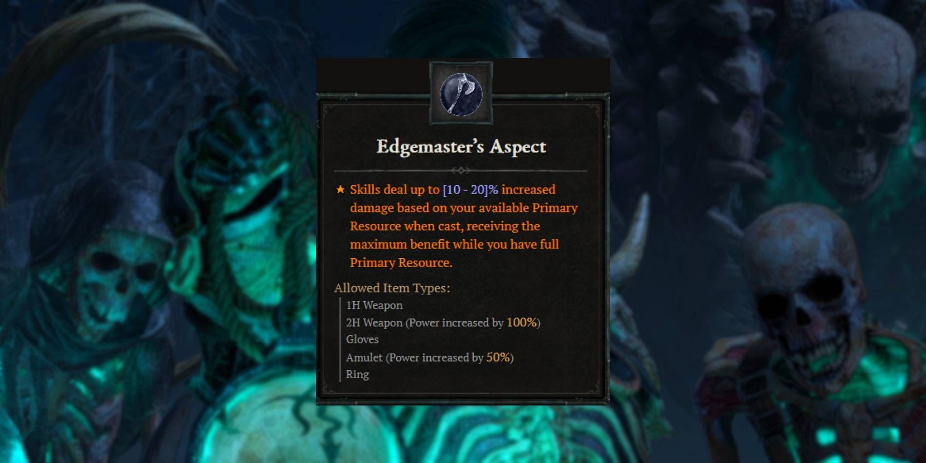 Diablo 4 Universal Edgemaster's Aspect for All Classes in Codex of Power