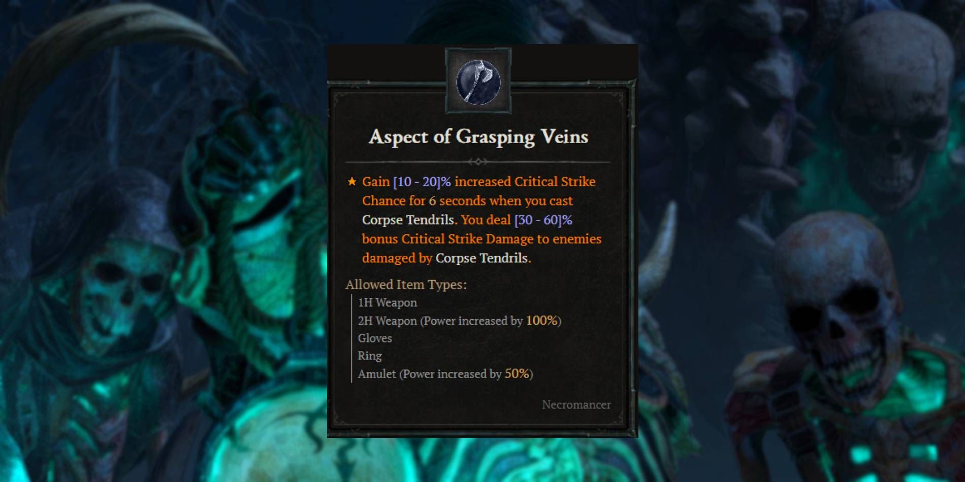 Diablo 4 Necromancer Aspect of Grasping Veins from Codex of Power