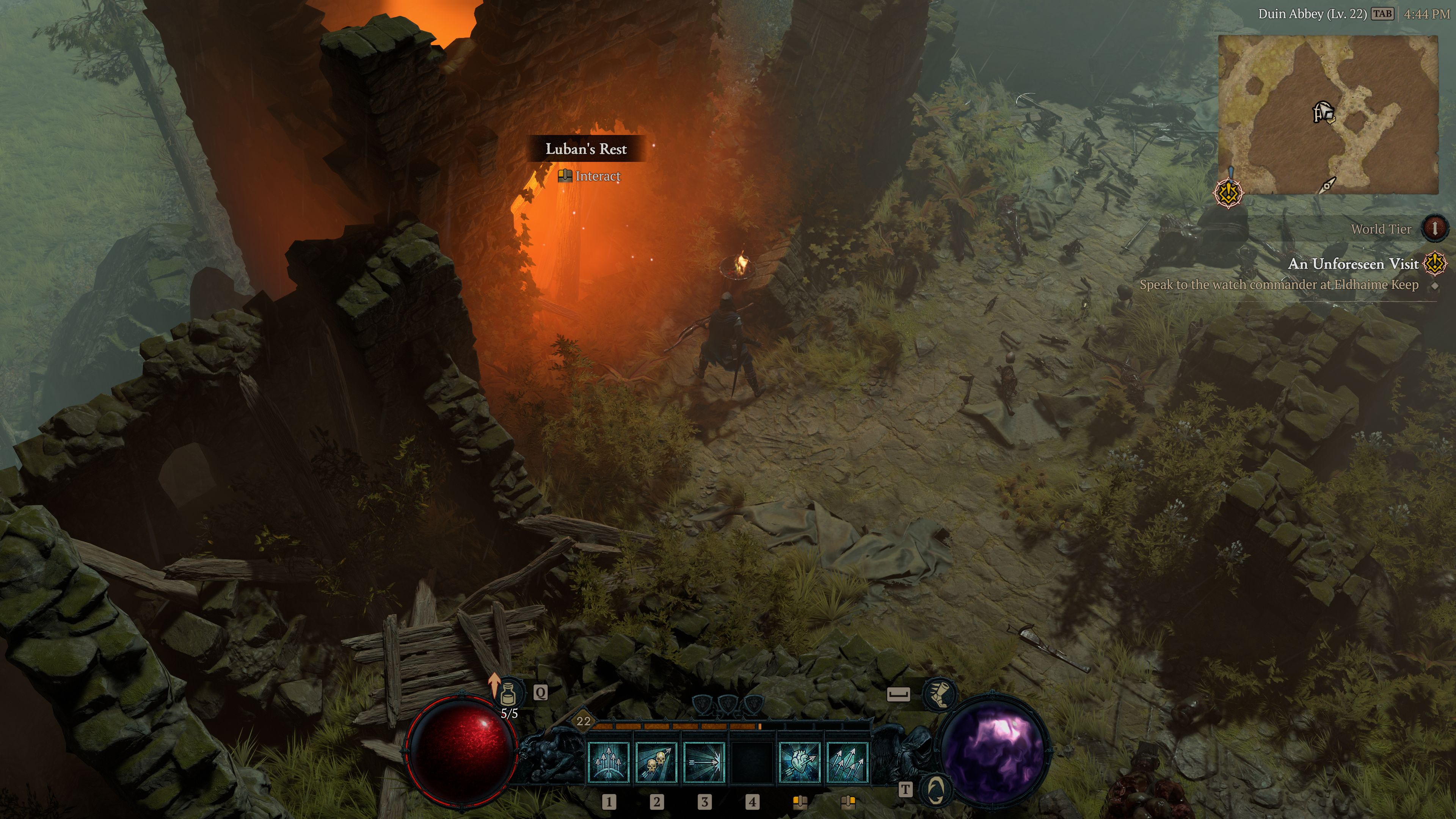 Diablo IV Rogue Player Berdiri Di Pintu Masuk Ke Ruang Bawah Tanah Peristirahatan Luban