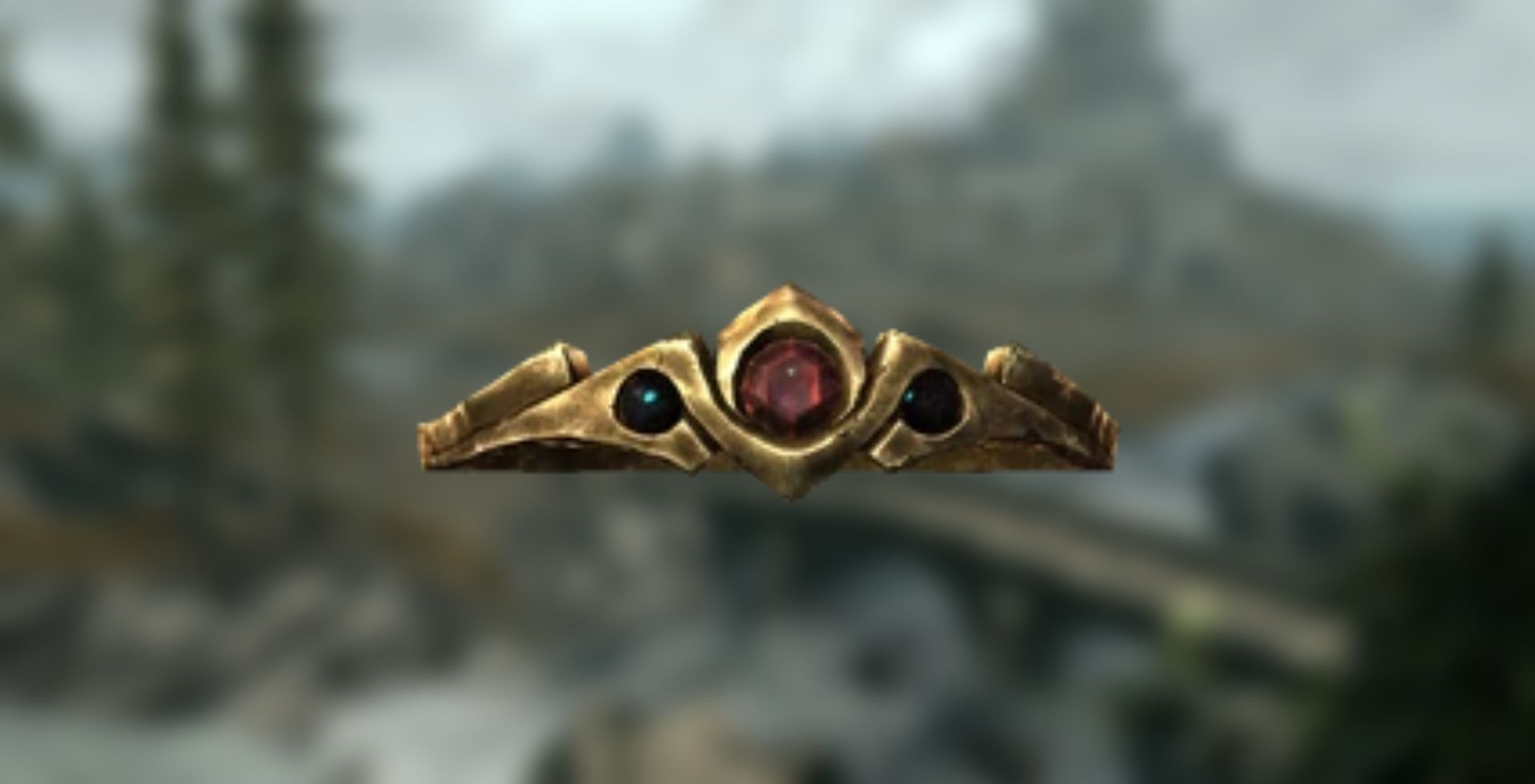 A render of the Diadem of the Savant against a blurry screenshot of Skyrim.