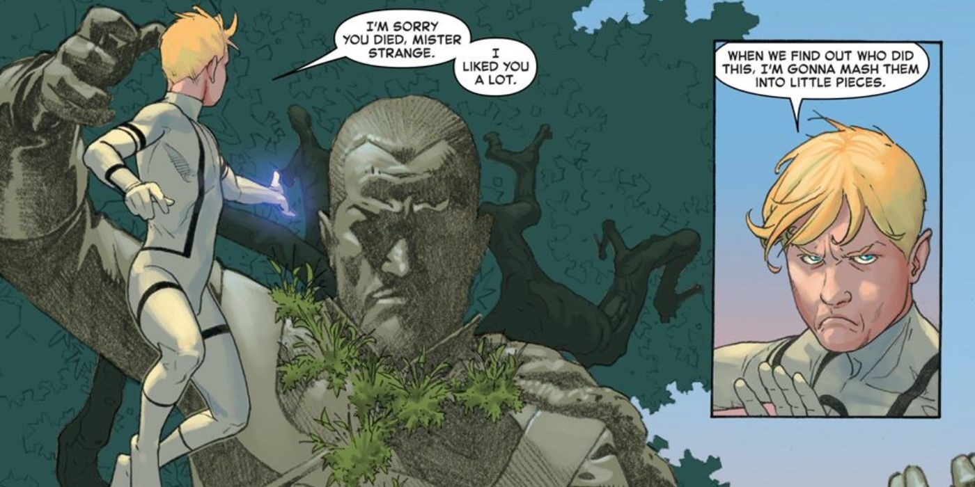 Franklin Richards mourning Doctor Strange&rsquo;s death.