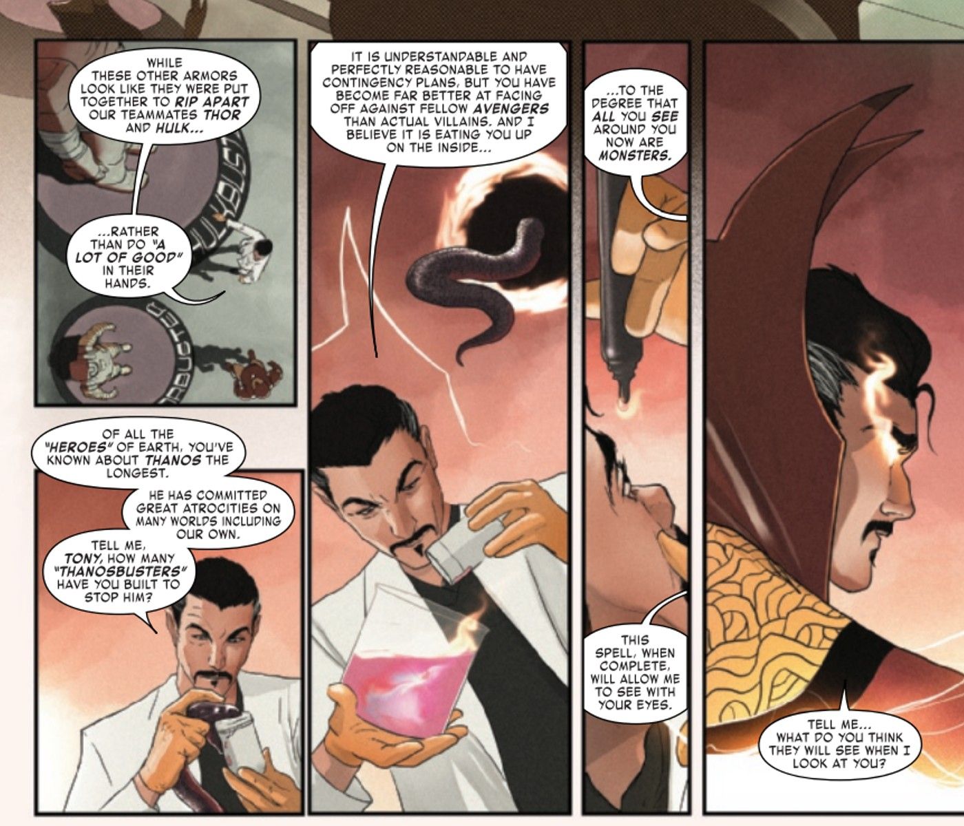 Doctor Strange tells Iron Man he sees monsters