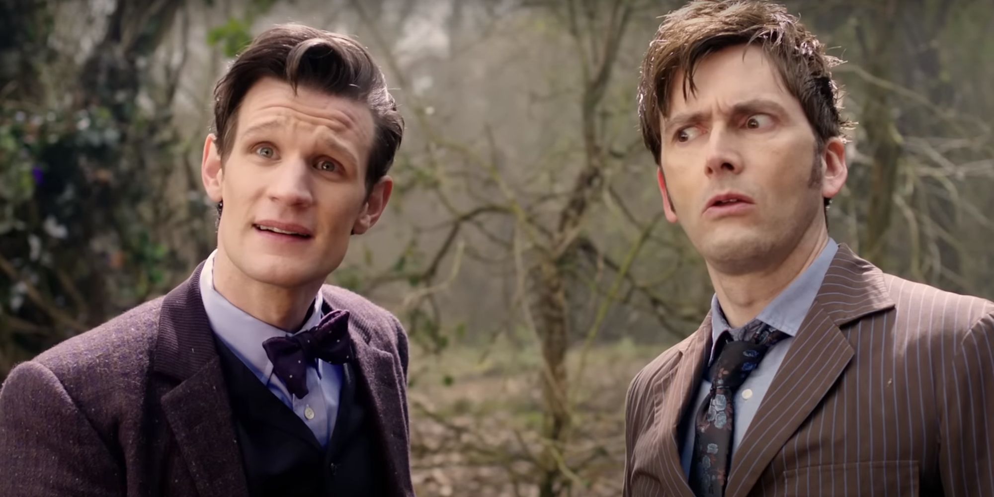 Matt Smith and David Tennant as the Eleventh and Tenth Doctor Looking Shocked in Doctor Who's 50th-Anniversary 