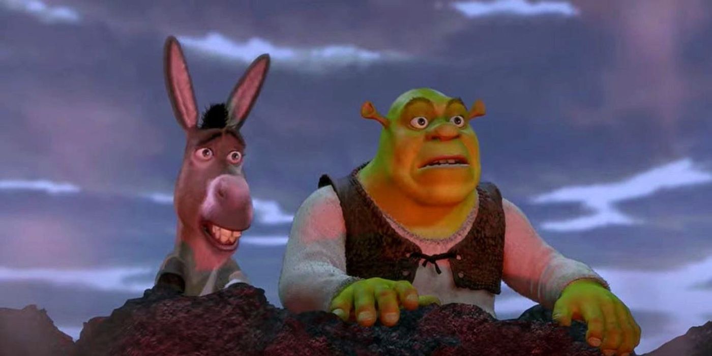 Donkey and Shrek looking scared in Shrek