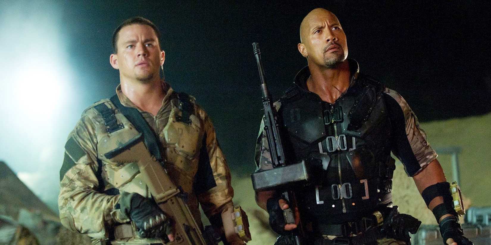 Dwayne Johnson and Channing Tatum in military gear in GI Joe Retaliation