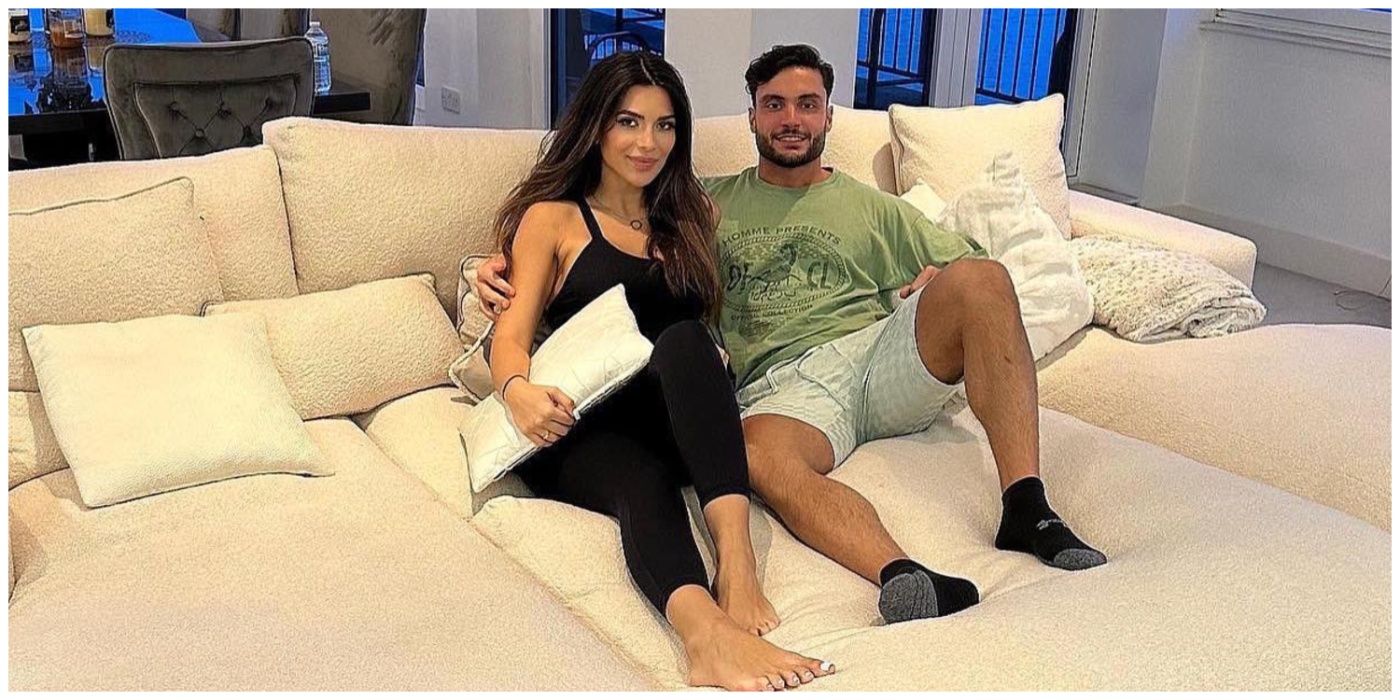 Love Island&rsquo;s Ekin-Su Cülcüloğlu and Davide Sanclimenti laying on a couch