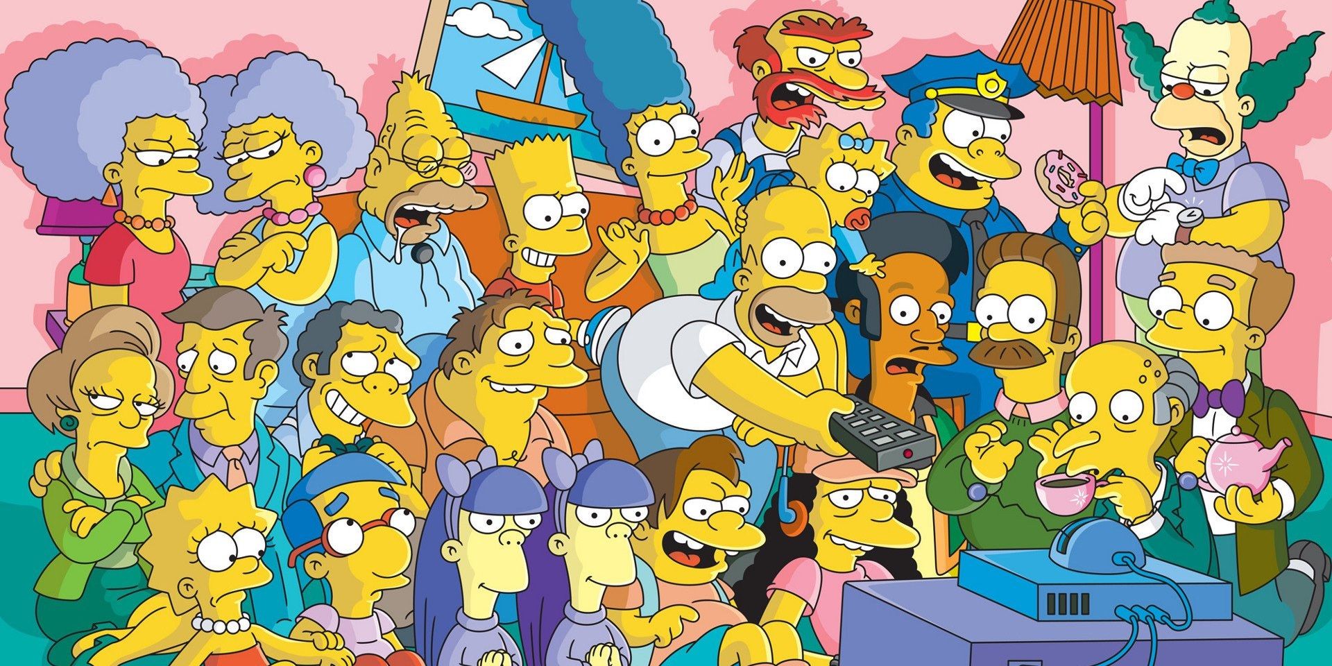Every character from The Simpsons watching TV