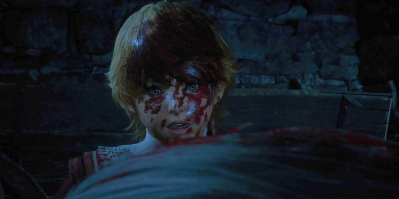 Final Fantasy 16 Joshua berlumuran darah saat dia menatap mayat di depannya.