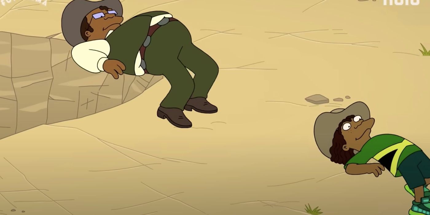 Dwight and Hermes limbo to avoid bullets in the Futurama season 8 trailer