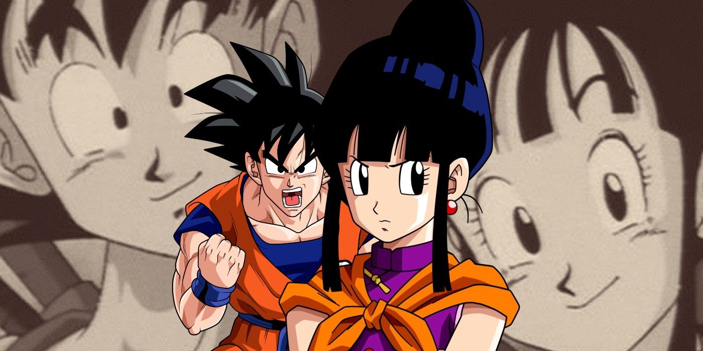 Composite image featuring Goku and Chi-Chi from Dragon Ball Z. 