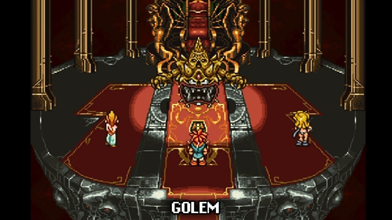 Layar Golem di Doom 2 dengan karakter melihat ke arah binatang buas