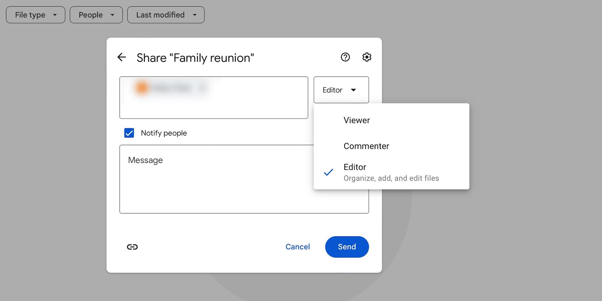 Google Drive file sharing options