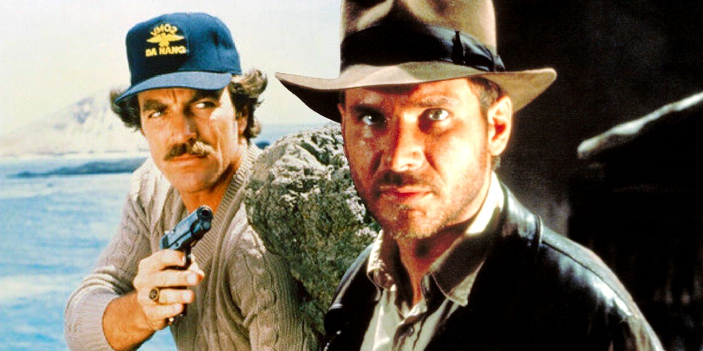 Custom image of Tom Selleck in Magnum PI and Harrison Ford as Indiana Jones.