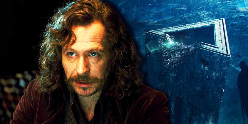 A split image of Sirius Black and Azkaban in the Harry Potter movies