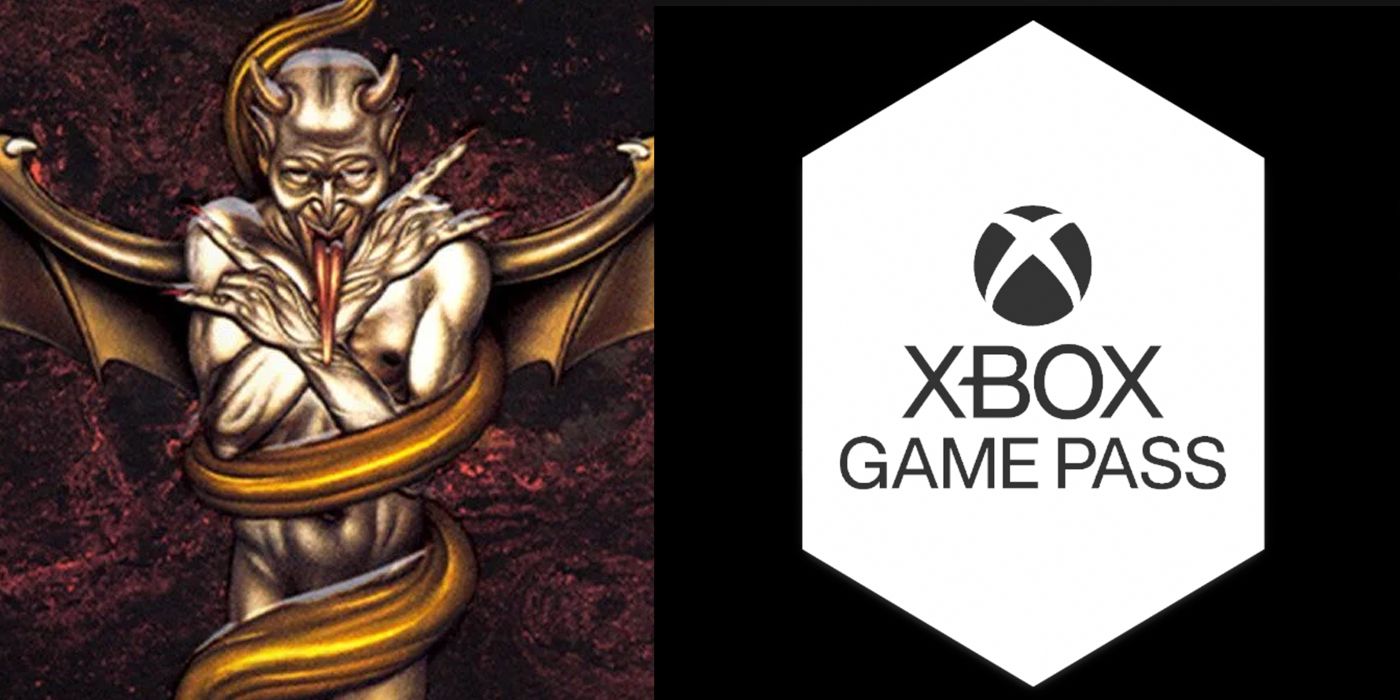 El demonio en la portada de Hexen 2 junto con un logotipo de Xbox Game Pass en blanco y negro