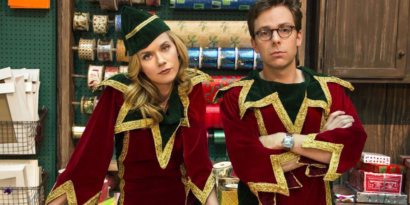 Hilarie Burton and Gabriel Tigerman dressed as elves in Naughty or Nice.