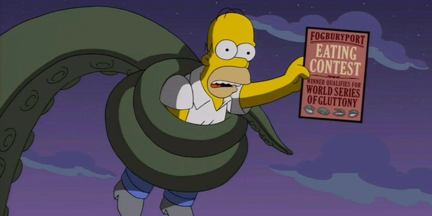 Homer wrapped in a giant tentacle in The Simpsons.