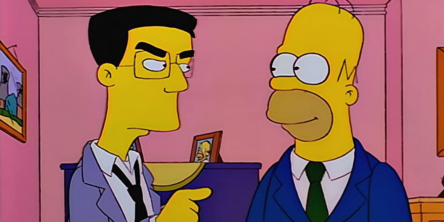 Homer talks to Frank Grimes in The Simpsons