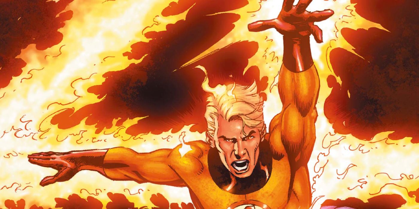 The Human Torch flames on with a fiery four in the background