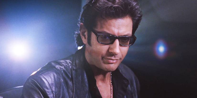 Ian Malcolm looking serious in Jurassic Park