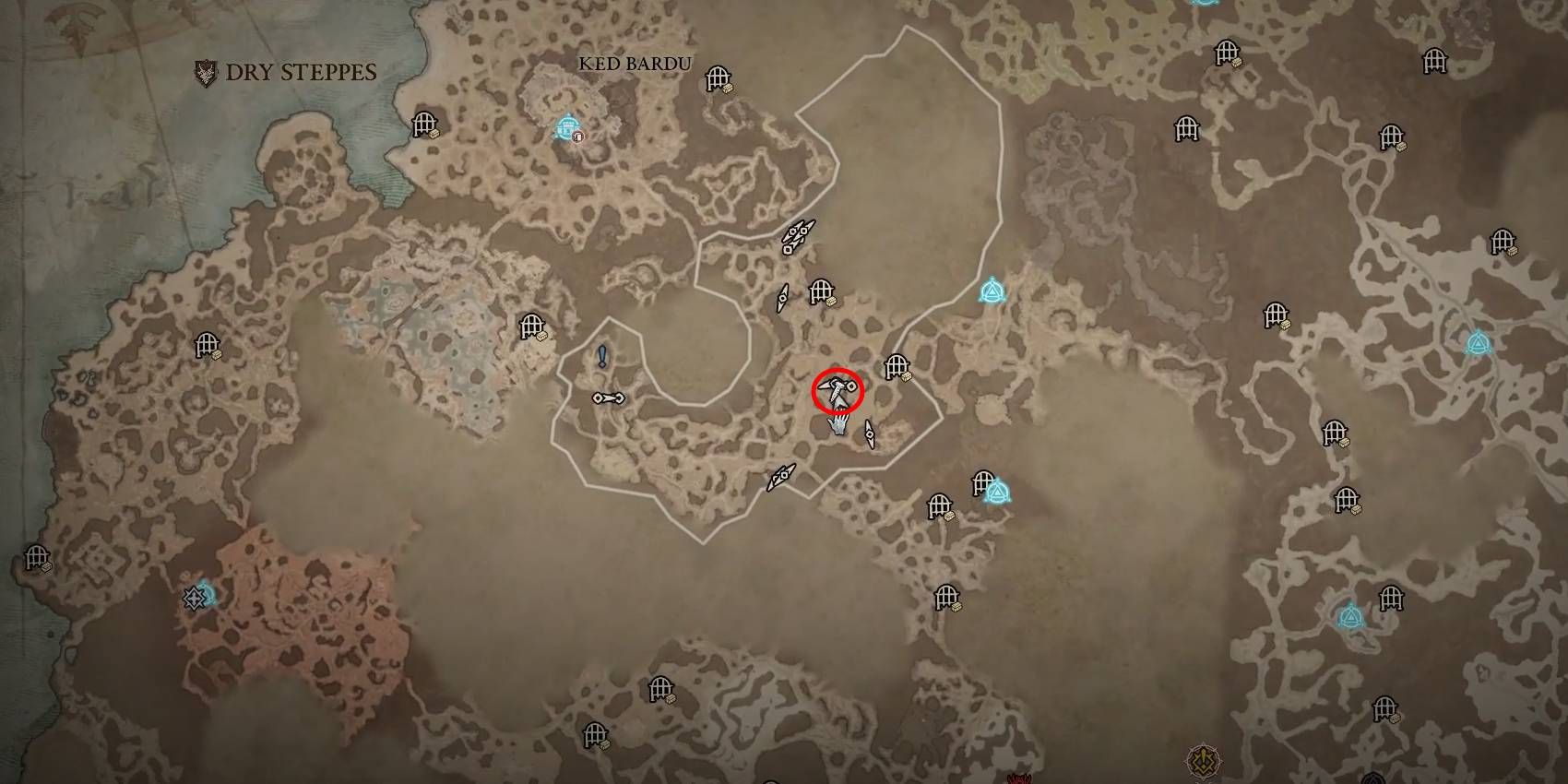 Diablo 4 Bhotak the Inevitable Rare Elite Location Marked in Red on Map