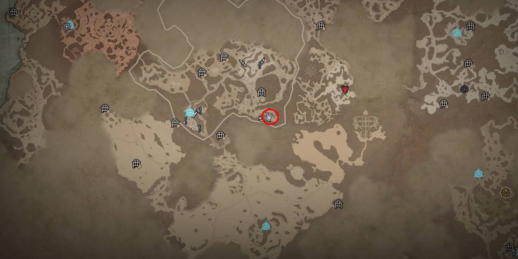 Diablo 4 Zarozar the Mighty Rare Elite Location Marked in Red Circle on map