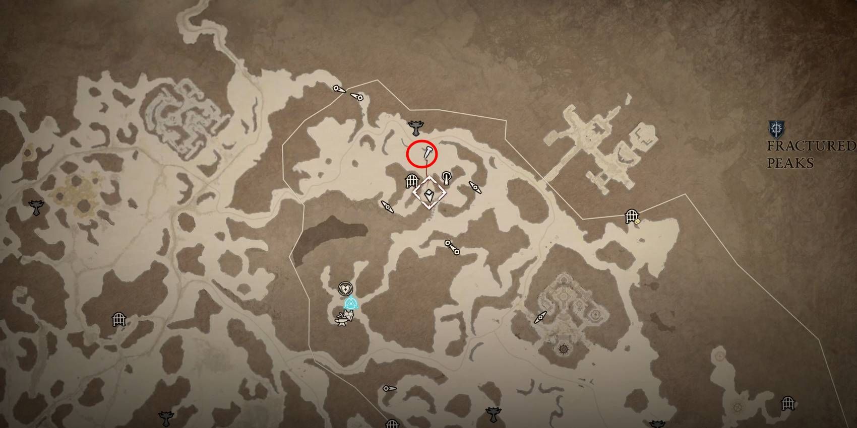 Diablo 4 Corlin Hule Rare Elite Location Marked in Red Circle on Map