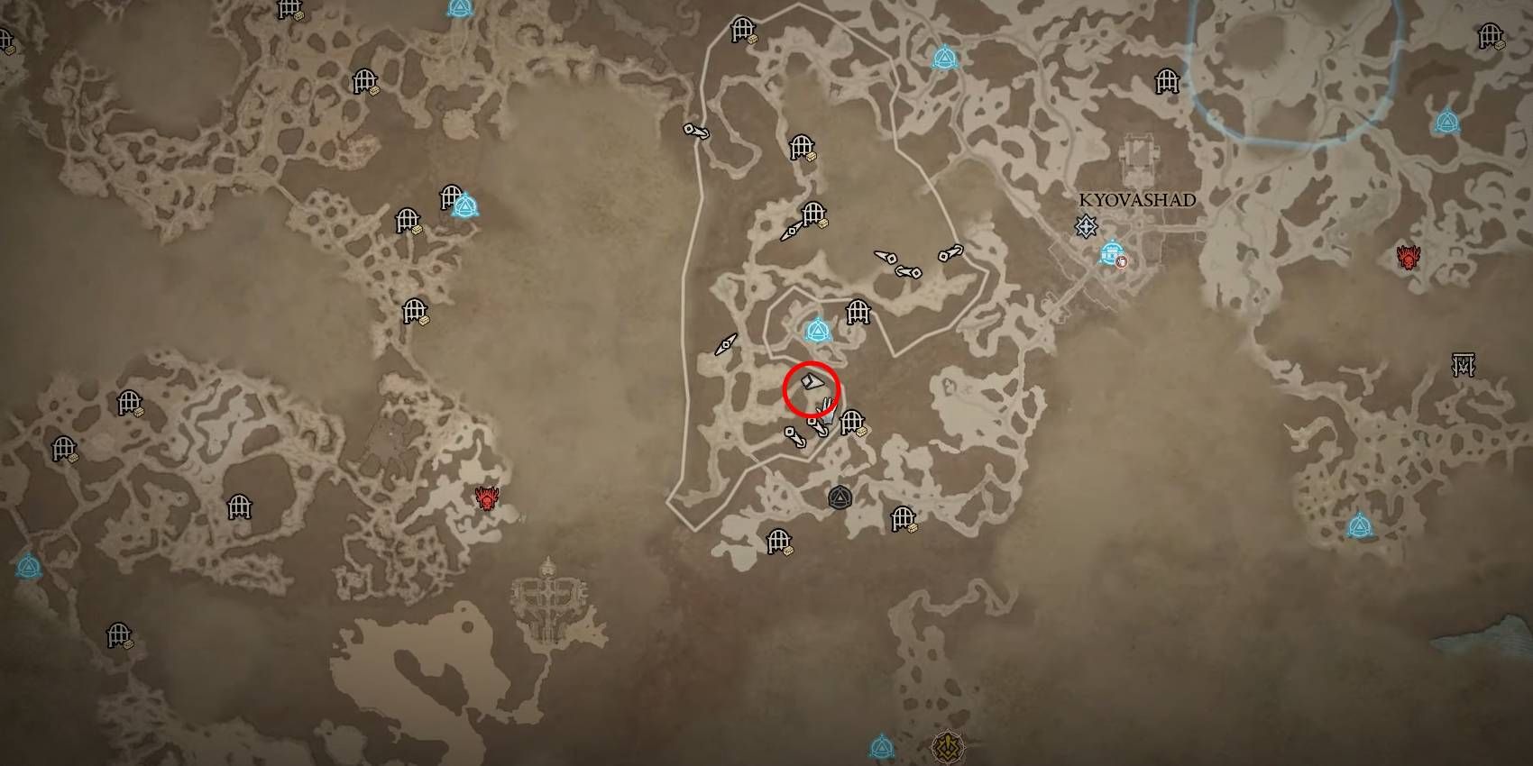 Diablo 4 Wrathful Osgar Reede Rare Elite Enemy Location Marked in Red Circle on Map