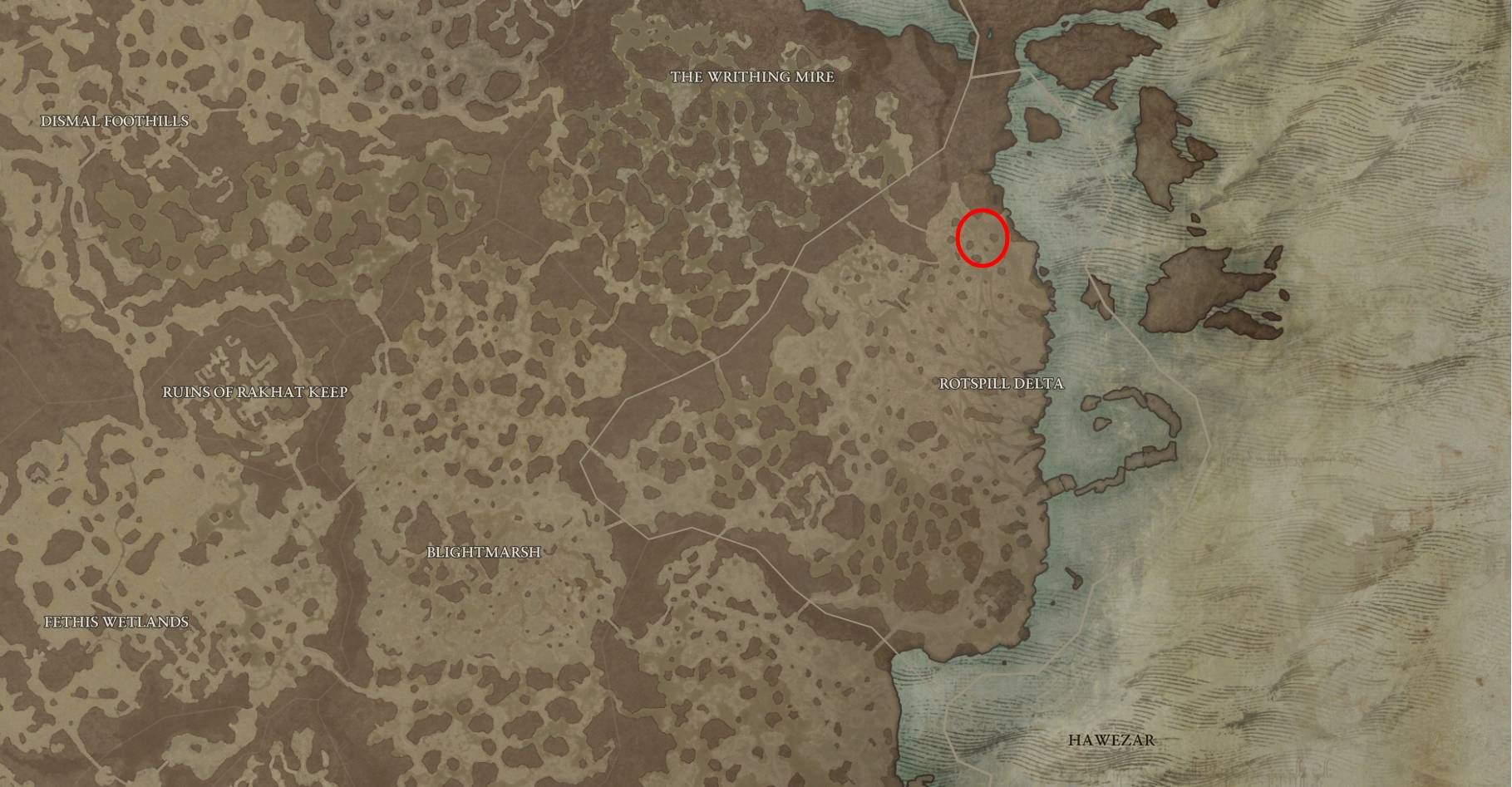 Diablo 4 Enkil Rare Elite Enemy Location on Map Marked in Red Circle