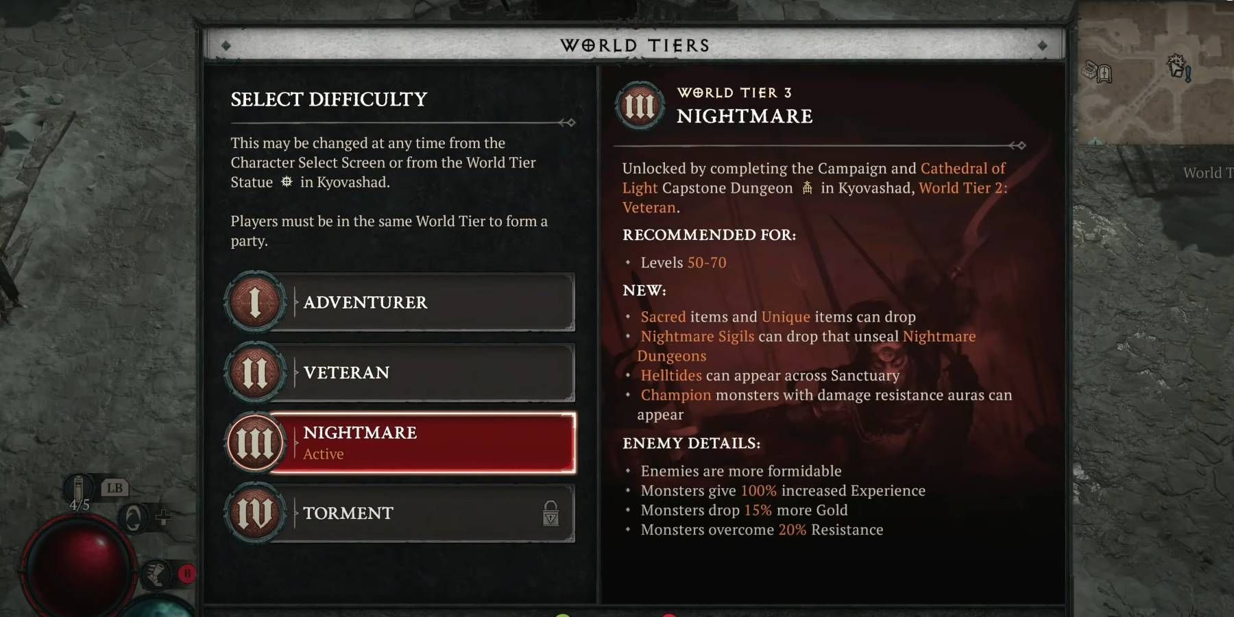 Diablo 4 World Tier 3: Nightmare Higher Difficulty Mode Changes