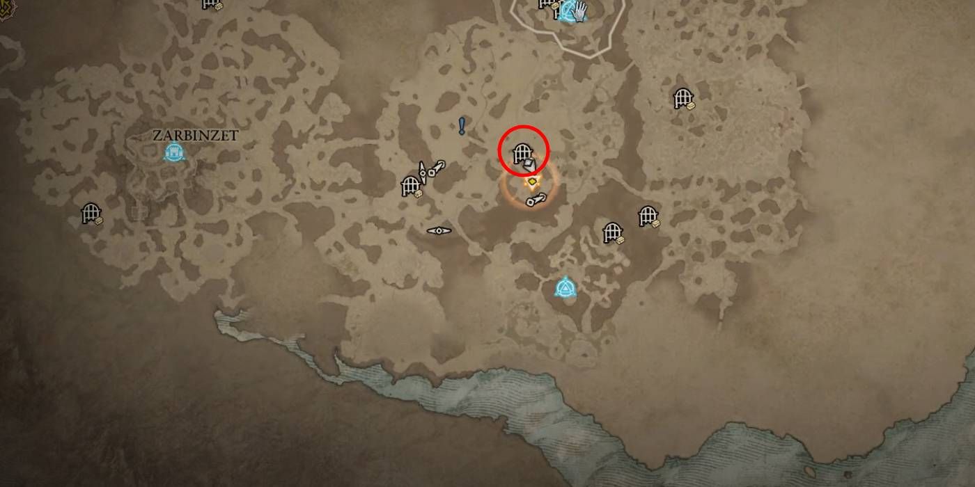 Diablo 4 Hawezar Region Lokasi Dungeon Karya Maugaun Ditandai dalam Lingkaran Merah
