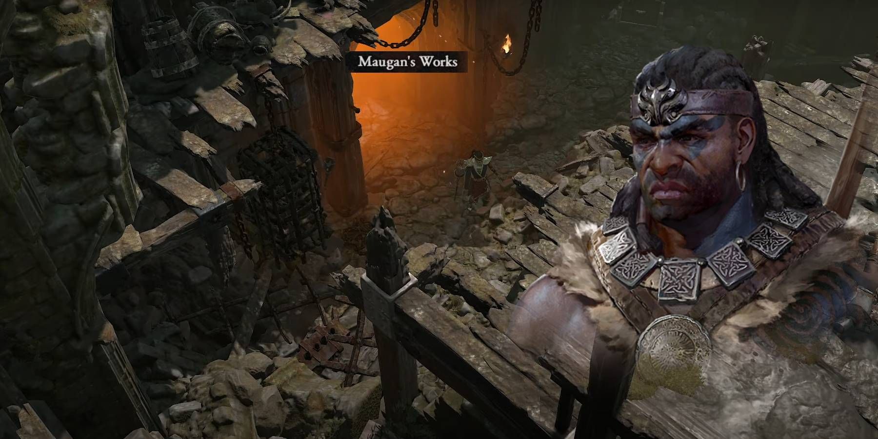 Diablo 4 Maugan's Works Dungeon dengan Barbarian sebagai Bagian dari Latar Belakang