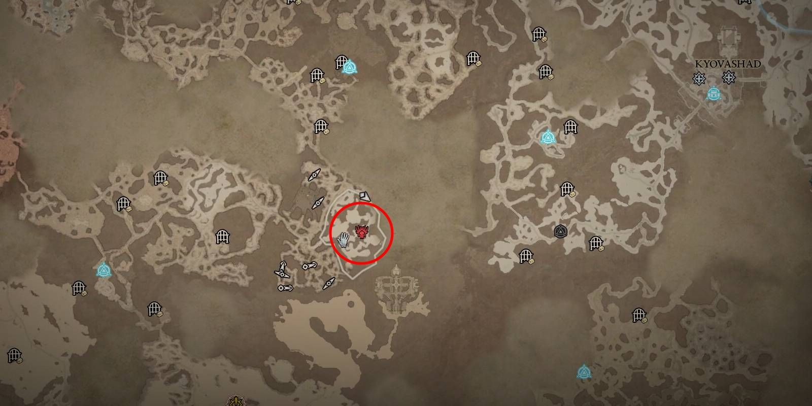 Diablo 4 Dry Steppes The Ruins of Qara-Yisu Stronghold Location on Map Marked by Red Circle