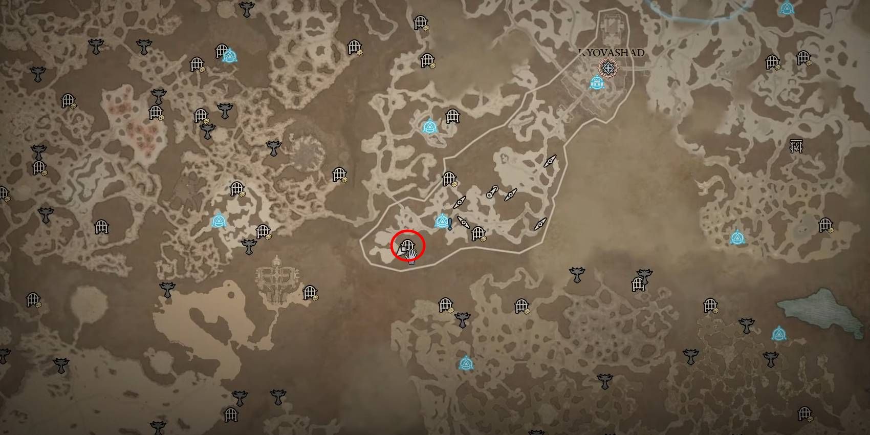 Diablo 4 Lokasi Penjara Arsip yang Hilang di Peta Ditandai dengan Lingkaran Merah